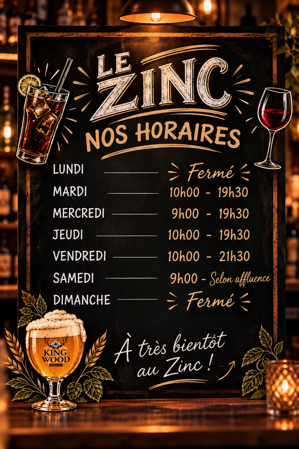 Les jours et heures d’ouverture du Zinc